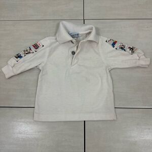 Vintage Baby OshKosh Bgosh White Penguin Design Long Sleeve Polo Shirt
